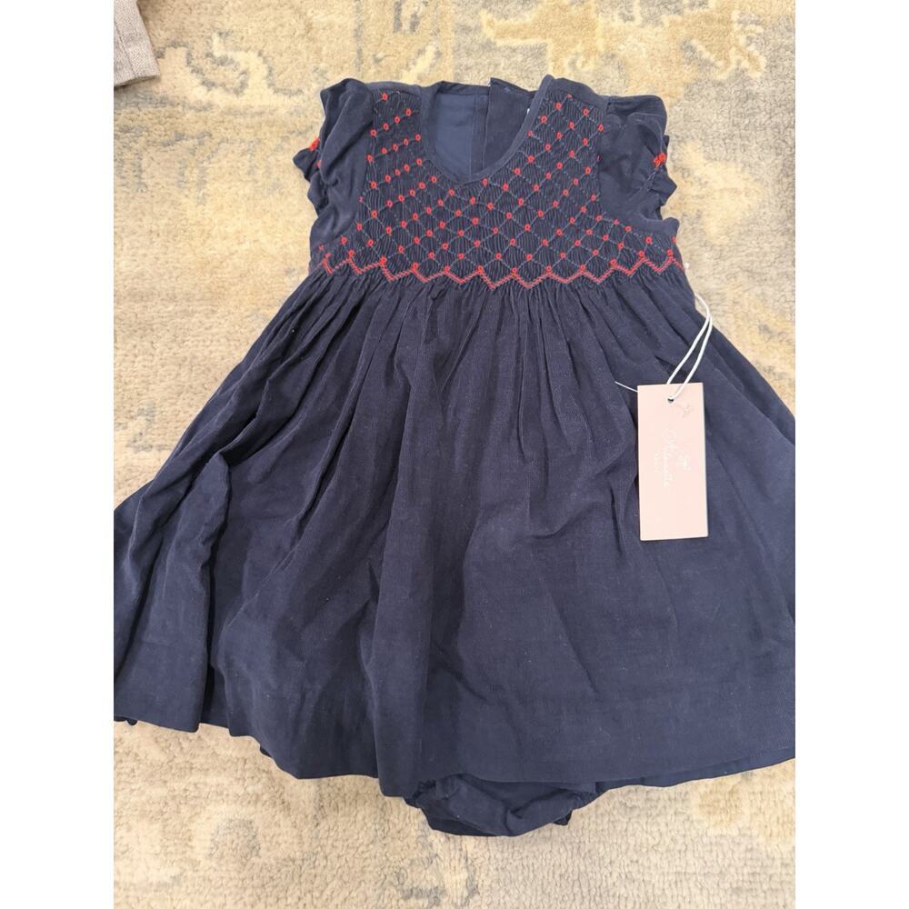 Antoinette Paris Smocked Navy Corduroy Dress & bloomers 18 Months NWT $130